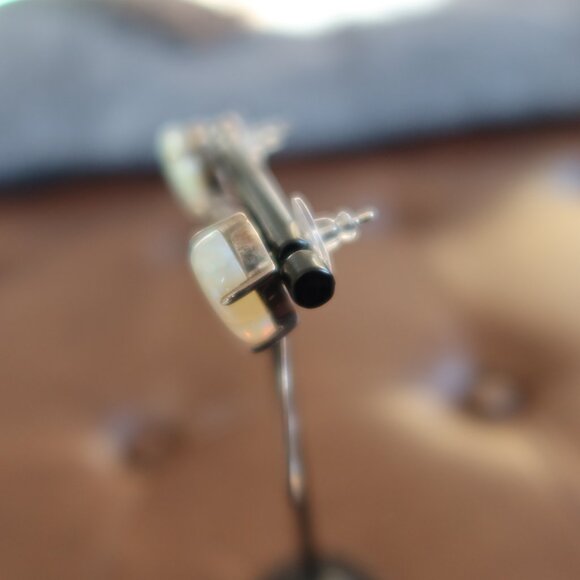 GIANT Opal & 925 sterling silver front facing hoops earrings white/blue sparkles - Picture 7 of 15